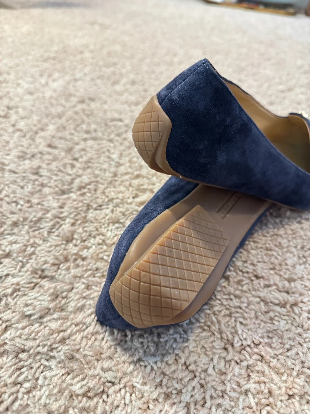 Talbots Francesca Navy Blue Suede Driving Flats Loafers Metal Link Size 7
